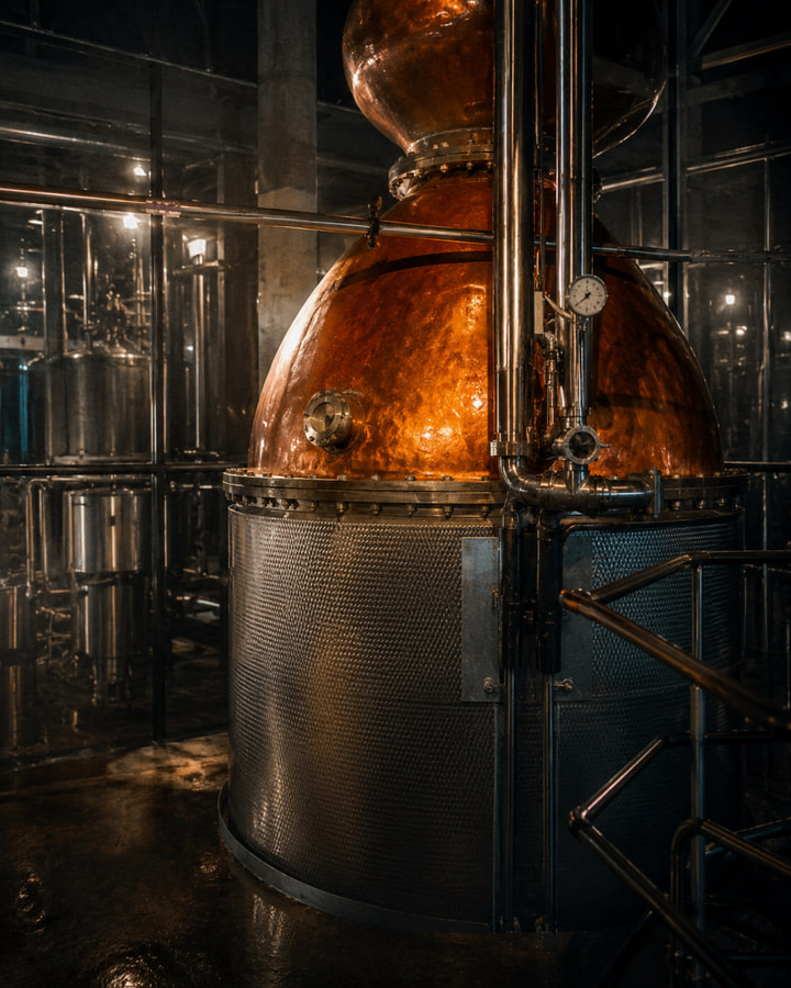 Copper pot still, distillation method