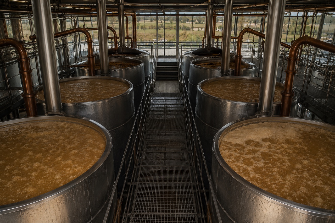 Stainless fermentation tanks with bubbling must