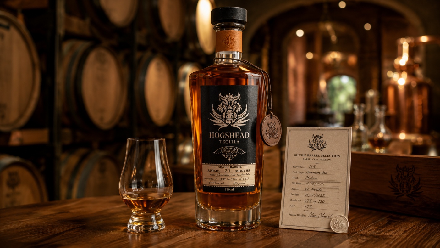 A finished single-barrel bottle ready for release